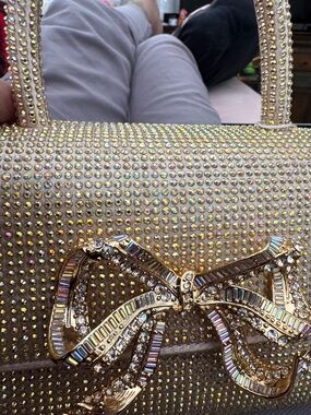 Self-Portrait Gold Iridescent Crystal Bow Wristlet